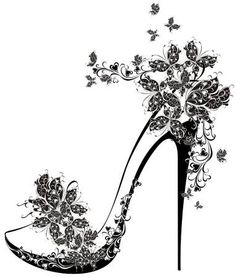 a high heeled shoe with flowers and butterflies