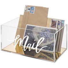 Clear Acrylic Tabletop Mail Organizer with Brass Mirror Bottom - MyGift Mail Storage, Box Desk, Modern Organization, Decorative Storage Boxes, File Organiser, Brass Mirror, Global Office Furniture, Acrylic Organizer, Mail Organizer