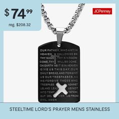 Features: Religious Jewelry, Hypoallergenic, Quick ShipJewelry Closure: Lobster ClaspLink Construction: SolidShape: Dog Tag, CrossMetal Color: BlackChain Length: 24 InchPendant Length: 38mmPendant Width: 25mmMetal: Stainless SteelChain Construction: BoxCare: Wipe CleanNecklace Type: Pendant NecklacesCountry of Origin: Imported Dog Tag Pendant, Lord's Prayer, Steel Cross, The Lords Prayer, Daily Bread, Religious Jewelry, Dog Tag, Dog Tags, Pendant Necklaces