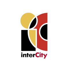 the logo for inter city is shown in red, yellow and black with an abstract design