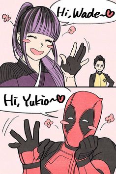 a comic strip with the caption that says hi, yuko and deadpool