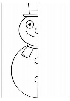 a drawing of a snowman peeking out from behind a wall with his nose sticking out