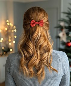 Half-Up Christmas Hair with Bows Hair With Bows, Hair Pull, Bow Hairstyle, Christmas Hair, Half Up Hair, Family Gatherings