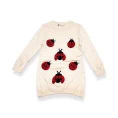 Ladybug Wooly Tunic Sweater - Ivory - doe a dear Hair Clip Holder, Tie Headband, Coin Bag, Tunic Sweater, Soft Texture, Backpack Purse, Headband Hairstyles, Outerwear Jackets, Jeans Pants