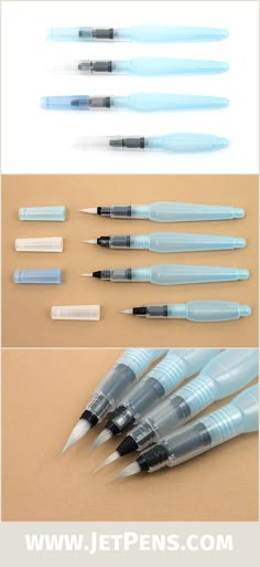 four different types of pens are shown in this image and the same one is empty