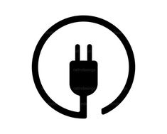 a black and white image of a plug in a circle