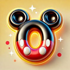 an image of mickey mouse's face with stars around it on a yellow background