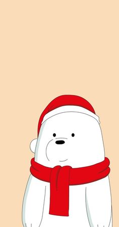 a white polar bear wearing a red scarf