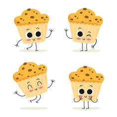 cute cartoon muffin character set with different expressions and gestures, isolated on white background