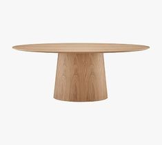 an oval wooden table on a white background with no one around it or someone else