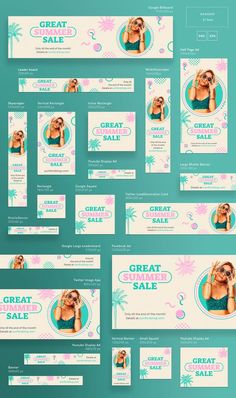 a set of three banners for a swimwear store, with an image of a woman in