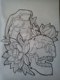 Wardog Tattoo, Sketch Head, Unique Half Sleeve Tattoos, Skull Sleeve, Tattoo Outline Drawing, Omerta Tattoo, Skull Flower, Drawing Stencils