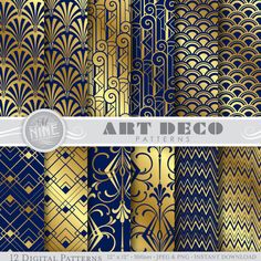 art deco gold and black digital paper pack