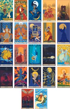 the twelve zodiac signs are shown in different colors and sizes, including blue, yellow, orange