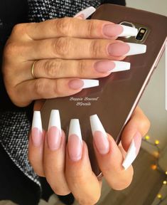 Long Coffin White French Tip Nails, Square French Tip Acrylic Nails Coffin, French Tip Gel X Nails Long, French Tip Nails Different Shapes, French Tips Coffin Long, Long Nail French Tip Designs, Long Acrylic Nails Ballerina Shape, French Manicure Long Nails Coffin, Long White Tip Nails