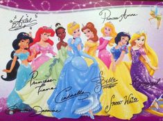 the disney princesses are all lined up for their official photo with names on them