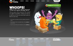 a web page for the firefox website shows three cartoon characters sitting on boxes