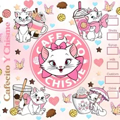 an image of a cartoon character sticker sheet with cats and kittens on it