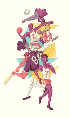 an illustration of people playing tennis together