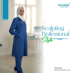 Redefine your professional image with Medest's modest medical scrubs, offering a stylish upgrade to your daily work attire. #Modesty #modest scrubs #knee length #medical scrubs # Wudu Friendly medical scrubs #modest medical wear #hijab scrubs #scrub hijab #medical scrub Professional Style, Professional Image, Women Of Faith, Medical Scrubs, Professional Fashion