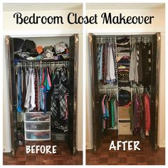 before and after pictures of an organized closet