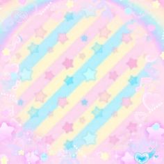 a pink background with stars and rainbows on the bottom, as well as hearts