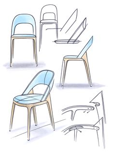 four different chairs are shown in this drawing