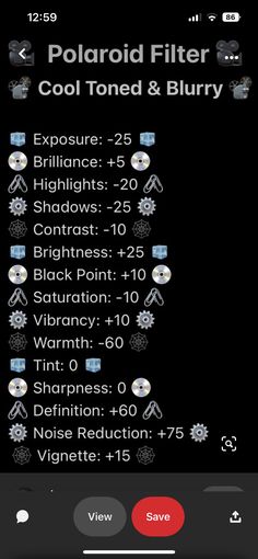 the polaroid filterr app on an iphone, showing it's settings and features