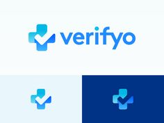 the logo for verifyo is shown in blue and white colors, with an arrow