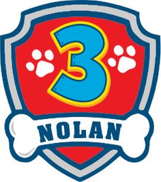 the logo for nolan's 3 dogs and their name is in blue, red, yellow and white