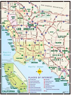 a map of los angeles showing the major roads