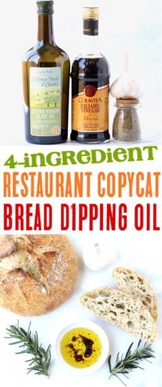 an image of bread dipping oil and ingredients