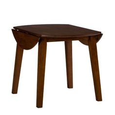 a small wooden table with an open drawer on one side and two legs at the other end