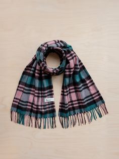 Add texture and interest to your outfit with this fringed TBCo scarf. The exclusive tartan check pattern features pine green and rose pink. It's woven from high-quality lambswool, making it the perfect companion to carry you through seasons to come. Materials: Fibre, 100% Lambswool. Size: 30" x 79" / 75cm x 200cm, including fringing. Care: Handwash. Lay Flat to Dry. Designed in Edinburgh studio. Alpaca Blanket, Green Tartan, Luxury Gifts For Her, Sleep Accessories, Cashmere Blanket, Pajamas Gift, Inner Mongolia, Triangle Scarf, Oversized Scarf