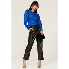 Blue satin (58% Silk, 42% Viscose). Top. Long sleeves. Crewneck. Side zipper closure. 21.5" from shoulder to hemline. Imported. Wrap Front Top, Ronny Kobo, Rent The Runway, High Waist Bottoms, Closet Designs, Blue Satin, Cinched Waist, Side Zipper, Harem Pants