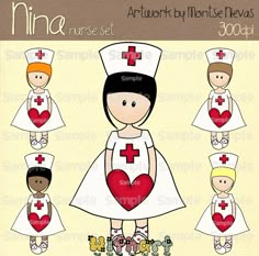 nurse clipart set with nurses in white uniforms and red cross on their chests