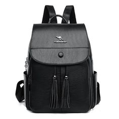 Color: Black Leather Backpacks School, Leather School Backpack, Designer Handbag Brands, Vintage Leather Backpack, Hand Bags For Women, Women Backpack Travel, Bags For Teens, Girly Bags, Women Leather Backpack