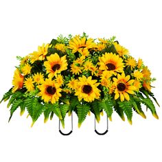 a bouquet of yellow sunflowers on a white background