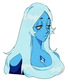 a blue woman with long white hair and eyes