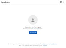 the upload video screen is shown with an arrow pointing to the top right corner