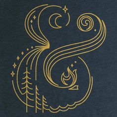 the letter s is made up of gold lines and stars on a dark blue background