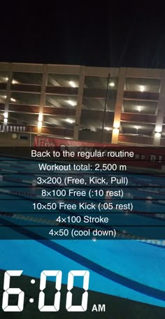 the back to the regular routine workout total 2, 500 m 3x200 free