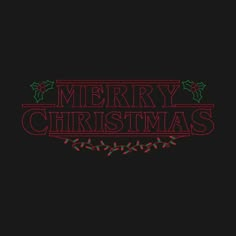 a merry christmas sign with holly leaves and berries on it's bottom, against a black background