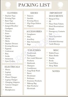 the packing list is shown in white and gray with black trimmings on it