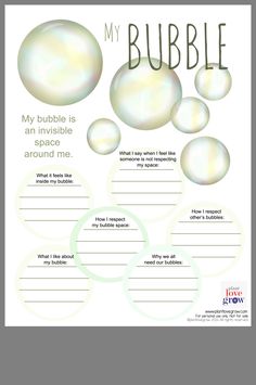 My Bubble Template, from plantlovegrow.com | Therapy Toolbox | #therapy #tools #therapist #counselor Thinking Strategies, My Bubble, Bubble Party, Social Thinking, School Social Work, Child Therapy