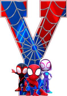 the letter y is made up of spider - man and two other cartoon characters standing next to each other