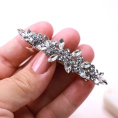 Our Small Side Barrette. This exquisite hair accessory is designed to add a touch of delicate beauty to brides, mothers of the bride or groom, or anyone seeking a dainty yet elegant accent on the sides. Handcrafted with attention to detail, this barrette features lustrous crystals that exude a timeless charm and clear rhinestones. The small size of the barrette allows for subtle placement on the sides or back creating an enchanting and refined look that complements a variety of hairstyles. Perfe Hair Accessories Silver, Bridesmaid Hair Clips, Bead Hair, Silver Hair Clip, Side Hair, Wedding Barrettes, Bridal Hair Clip, Accessories Silver, Gift For Bride