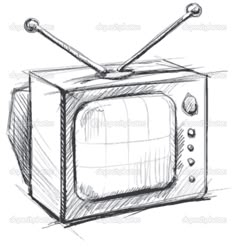 a drawing of an old fashioned tv with two antennas on it's top, and the