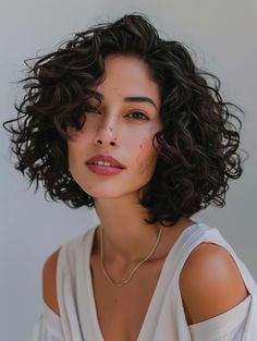 Trendy Curly Bob Haircuts for All Curl Types Angled Bob For Curly Hair, Short Curly Haircuts For Oval Faces, Bob Curly Haircuts, Short Curly Wavy Haircuts, Oval Face Curly Haircuts, Curly Haircuts Shoulder Length, Curly Hair No Bangs, Curly Bob With Layers, Short 3b Curly Haircuts