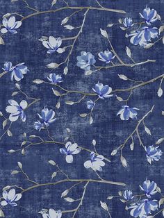 blue and white flowers on a dark blue background